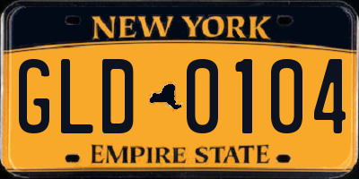 NY license plate GLD0104
