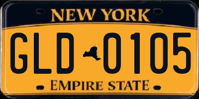 NY license plate GLD0105