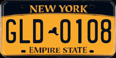 NY license plate GLD0108