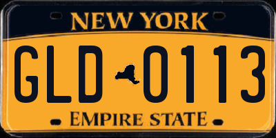 NY license plate GLD0113