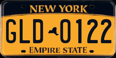 NY license plate GLD0122