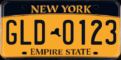 NY license plate GLD0123