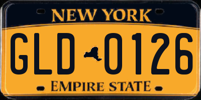 NY license plate GLD0126