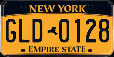 NY license plate GLD0128