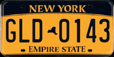 NY license plate GLD0143