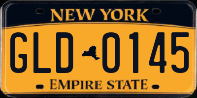 NY license plate GLD0145