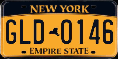 NY license plate GLD0146