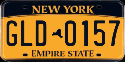 NY license plate GLD0157
