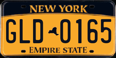 NY license plate GLD0165