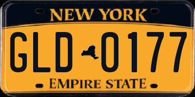 NY license plate GLD0177