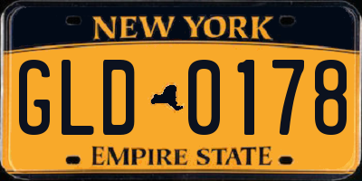 NY license plate GLD0178