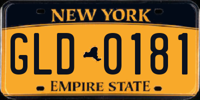 NY license plate GLD0181