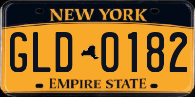 NY license plate GLD0182