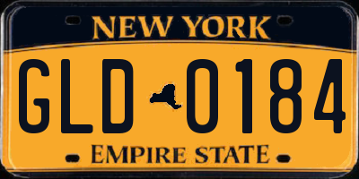 NY license plate GLD0184