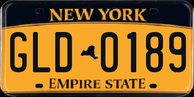NY license plate GLD0189