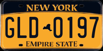 NY license plate GLD0197