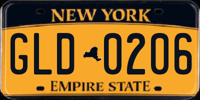 NY license plate GLD0206