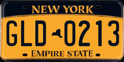 NY license plate GLD0213