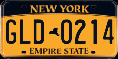 NY license plate GLD0214