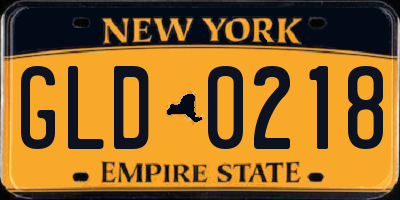 NY license plate GLD0218