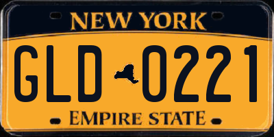 NY license plate GLD0221