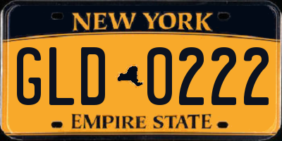 NY license plate GLD0222