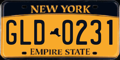 NY license plate GLD0231