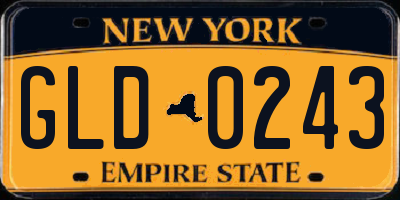 NY license plate GLD0243