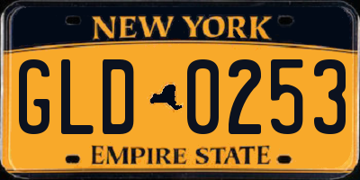 NY license plate GLD0253