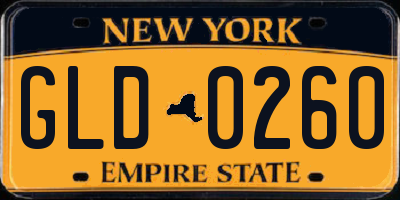 NY license plate GLD0260