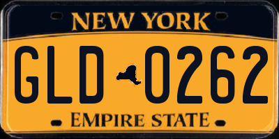 NY license plate GLD0262