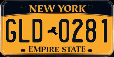 NY license plate GLD0281