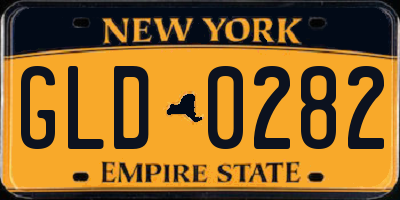 NY license plate GLD0282