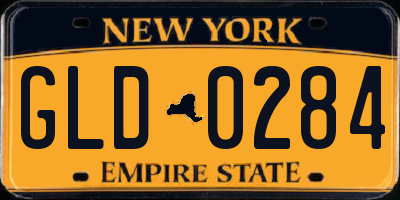 NY license plate GLD0284