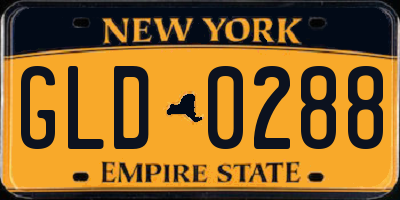 NY license plate GLD0288