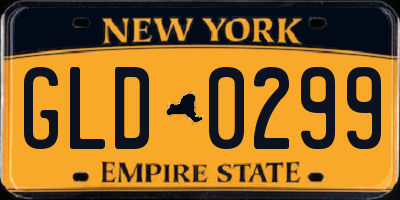 NY license plate GLD0299