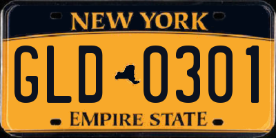 NY license plate GLD0301