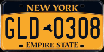 NY license plate GLD0308