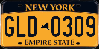 NY license plate GLD0309