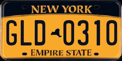 NY license plate GLD0310