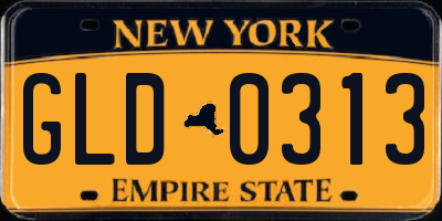NY license plate GLD0313