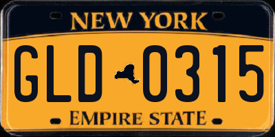NY license plate GLD0315