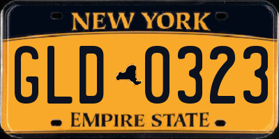 NY license plate GLD0323