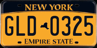 NY license plate GLD0325