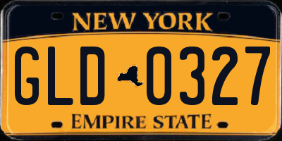 NY license plate GLD0327