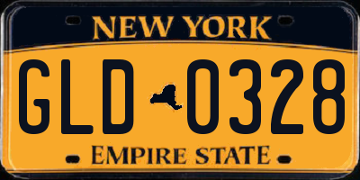 NY license plate GLD0328