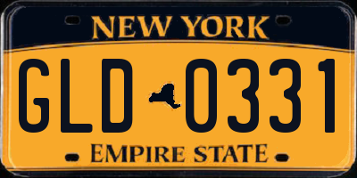 NY license plate GLD0331