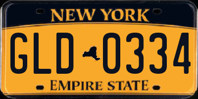 NY license plate GLD0334