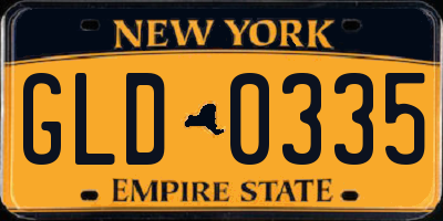 NY license plate GLD0335