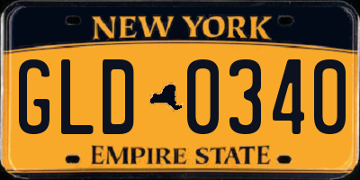 NY license plate GLD0340